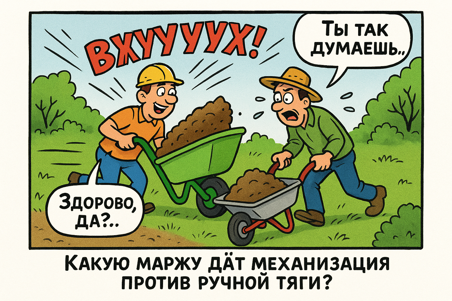 Механизация против ручной тяги: как формируется маржа и экономия для ландшафтных бригад
